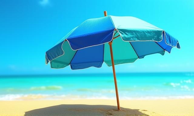 鮮やかな青いビーチパラソル